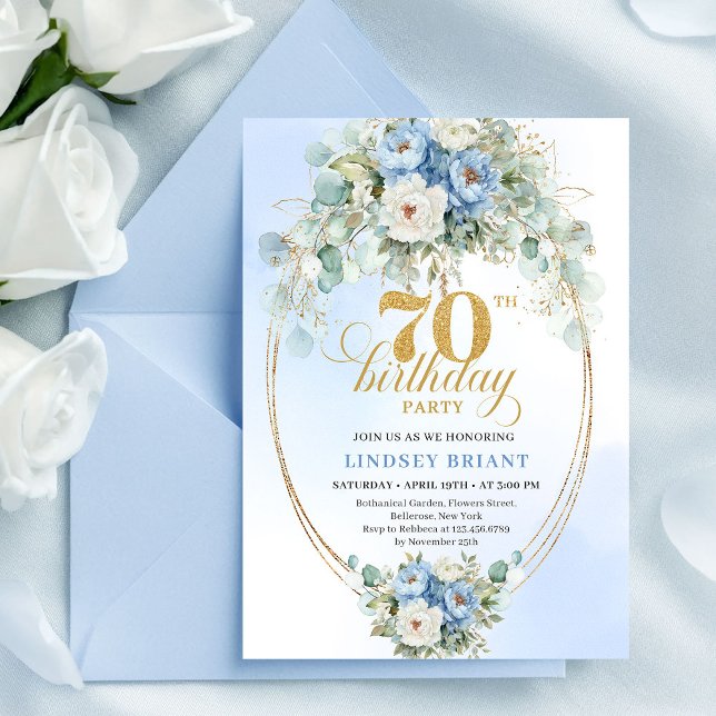 Convites Romantic Light Blue Flowers 70th Birthday Invites (Romantic Light Blue Flowers 70th Birthday Invitation Set

)