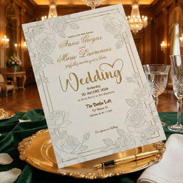 Convites Romantic Line Art Rose Faux Gold Foil Wedding 