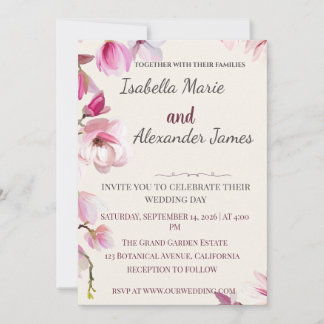 Convites Romantic Magnolia Floral Burgundy Wedding Invitati