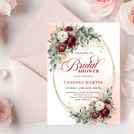 Convites Romantic Marsala Floral Gold Bridal Shower Invite