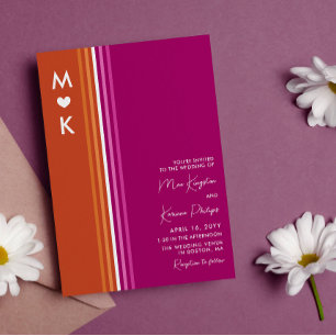 Convites Romantic Monogram Lesbian Flag Stripes Wedding