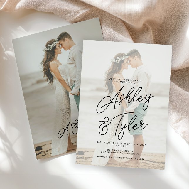 Convites Romantic names script overlay photo wedding (Criador carregado)