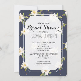 Convites Romantic Navy Blue White Floral Bridal shower