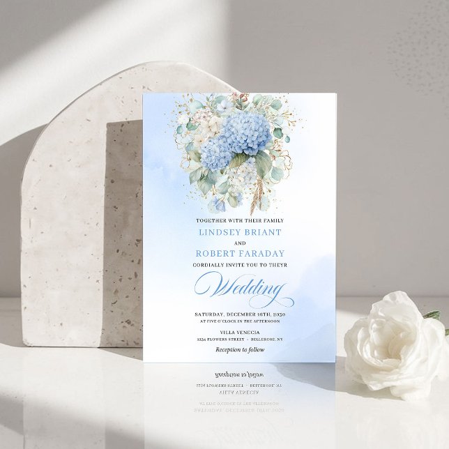 Convites Romantic Pale Blue Hydrangea Floral Wedding Invite (Romantic Pale Blue Hydrangea Floral Wedding Invite)