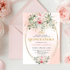 Convites Romantic Pale Pink Rose Gold Quinceañera Card