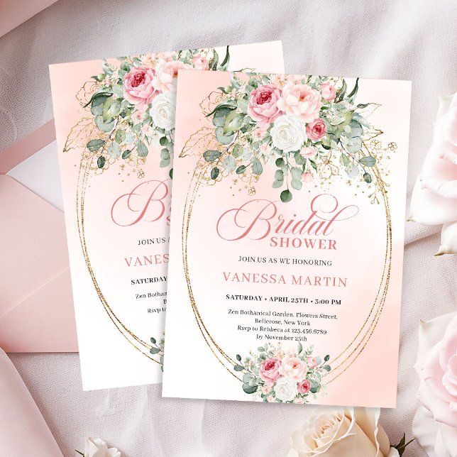 Convites Romantic Pale Pink Roses Bridal Shower Invitation (Romantic Pale Pink Roses Bridal Shower Invitation)