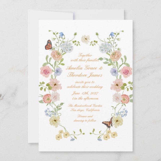 Convites Romantic Pastel Floral Garden Wedding Invitation (Frente)