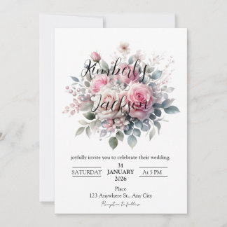 Convites Romantic Pastel Pink Rose Floral