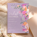 Convites Romantic pastel wild flowers spring bridal shower<br><div class="desc">Romantic pastel wild flowers spring summer bridal shower with pretty wild country flowers in pink,  peach,  purple,  lavender,  green leaves and more,  with a brushed script typography on an elegant editable soft lavender purple background.</div>