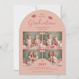 Convites Romantic Pink 4-Photo Twins Then & Now TMF26