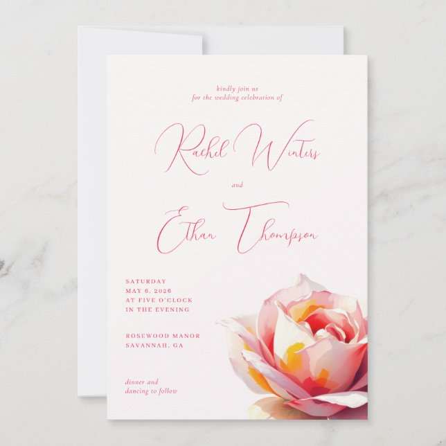 Convites Romantic Pink Floral (Frente)