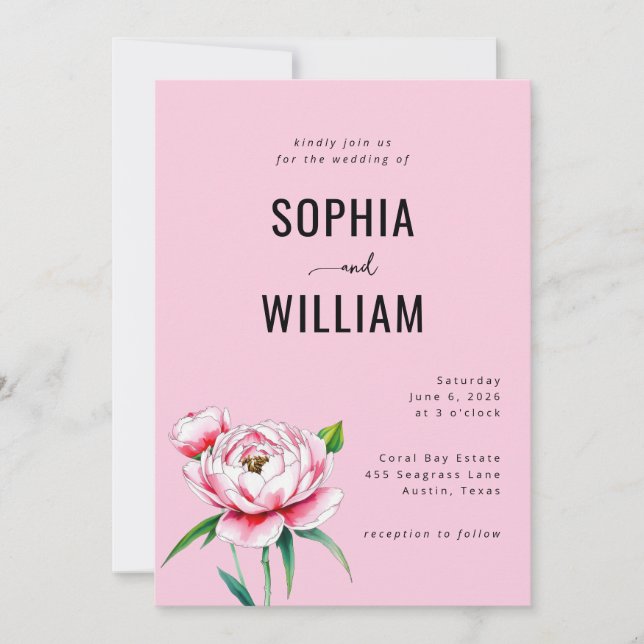 Convites Romantic Pink Floral Wedding Invitation (Frente)