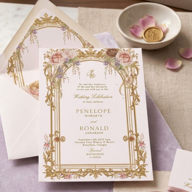 Convites Romantic Pink Rose Gold Wedding (Criador carregado)