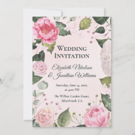 Convites Romantic Pink Roses Wedding Invitation