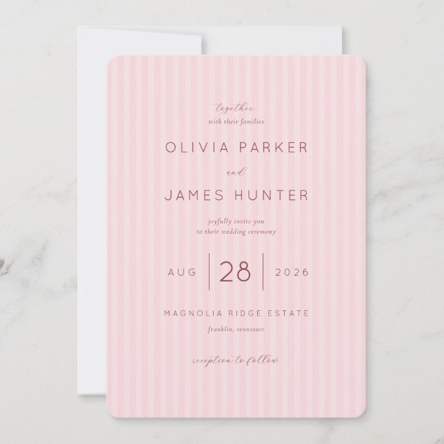 Convites Romantic Pink Striped Wedding Invitation (Frente)