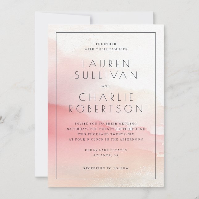 Convites Romantic Pink Watercolor Wedding Invitation (Frente)