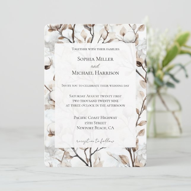 Convites Romantic Pretty White Flowering Tree Wedding (Em pé/Frente)