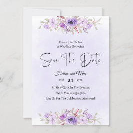 Convites Romantic Purple Floral Wedding Save the Date
