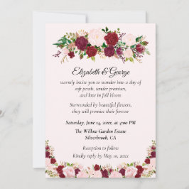 Convites Romantic Red, Pink Roses Custom Wedding Invitation
