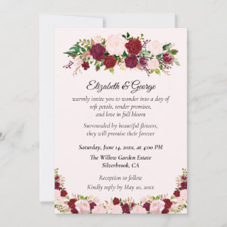 Convites Romantic Red, Pink Roses Custom Wedding Invitation