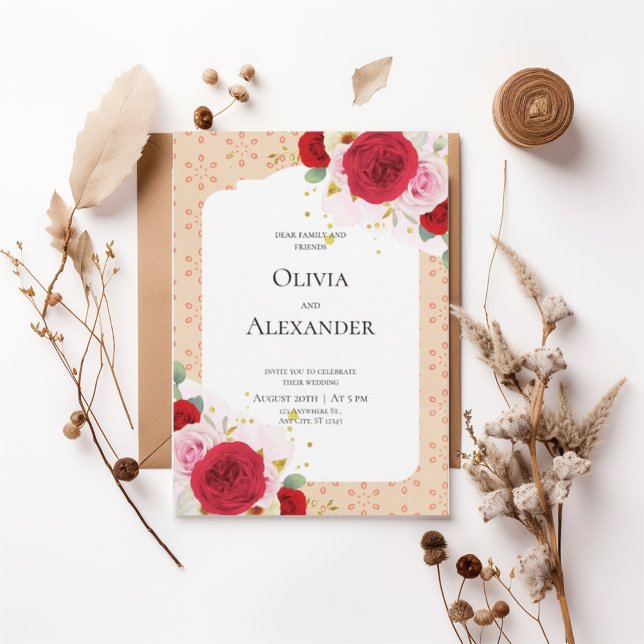 Convites Romantic Red Rose Floral Arch Wedding Invitation (Criador carregado)