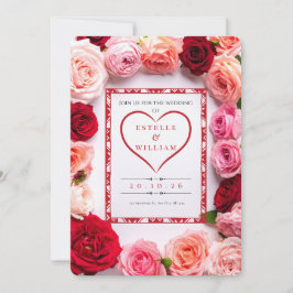 Convites Romantic Red Rose Heart Border Wedding Invitation