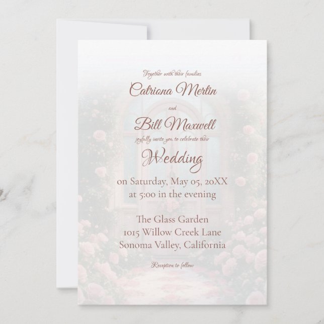 Convites Romantic Rose Arch Pink Door Wedding Invitation (Frente)