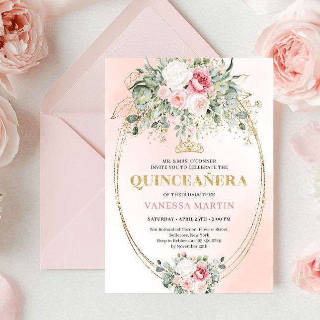 Convites Romantic Rose Gold Blush Quinceañera Invitation (Romantic Rose Gold Blush Quinceañera Invitation)