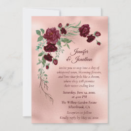 Convites Romantic Rose Gold Floral Customizable Wedding
