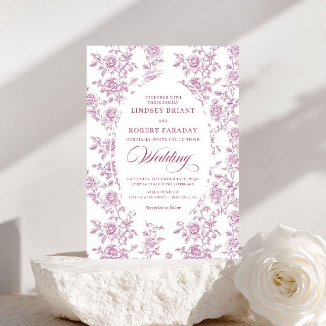 Convites Romantic Rose Gold Floral Toile Wedding Invitation (Romantic Rose Gold Floral Toile Wedding Invitation)