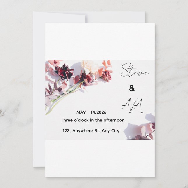 Convites Romantic Rose Wedding Invitation | Soft Floral Ele (Frente)