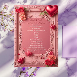Convites Romantic Roses Red Hearts Rustic Valentine Party 