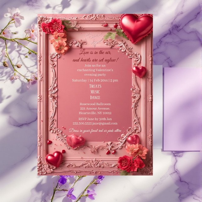 Convites Romantic Roses Red Hearts Rustic Valentine Party  (Romantic Roses Red Hearts Rustic Valentine Party Invitation)