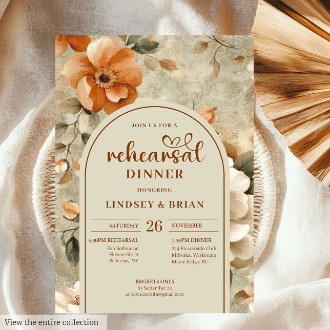 Convites Romantic Rusty Beige Olive Floral Rehearsal Invite (Romantic Rusty Beige Olive Floral Rehearsal Invitation)
