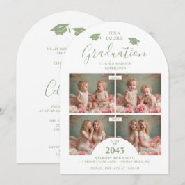 Convites Romantic Sage 4-Photo Double Twins Grads TMF26