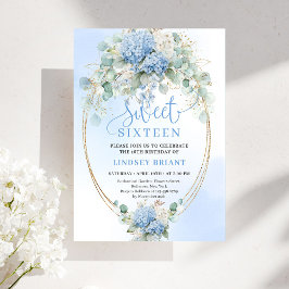 Convites Romantic Script Blue Floral Eucalyptus Sweet 16 