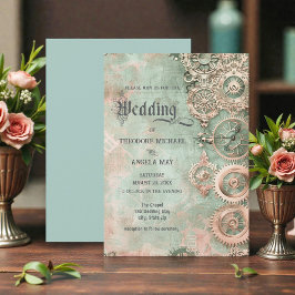 Convites Romantic Steampunk Gears Wedding Invitation