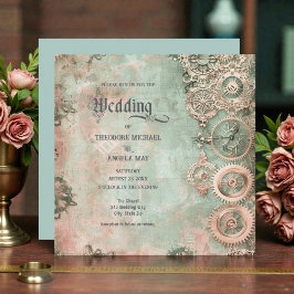 Convites Romantic Steampunk Gears Wedding Invitation