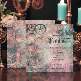 Convites Romantic Steampunk Gears Wedding Invitation