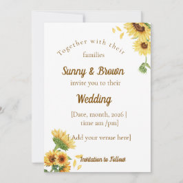 Convites Romantic Sunflower Rustic Yellow Wedding