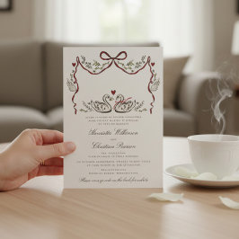 Convites Romantic Swans with Hearts Woodland Wedding Card