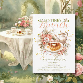 Convites Romantic Tea Waffle Galentine Brunch Floral Charm