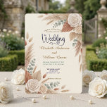 Convites Romantic Terracotta Boho Chic Wedding<br><div class="desc">Invite your guests to an unforgettable celebration with earthy rust tones, dried palm fronds, and watercolor pampas grass for an elegant outdoor ceremony.Grounded in formal stationery design conventions, this elegant layout centers a modern calligraphy headline in warm brown and faux gold hues, supported by a highly legible, clean sans-serif secondary...</div>