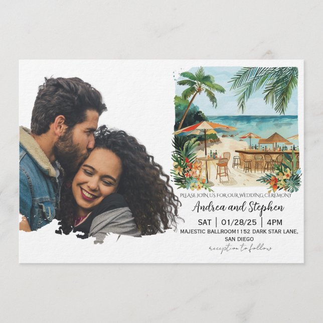 Convites Romantic Tropical Island Wedding (Frente)