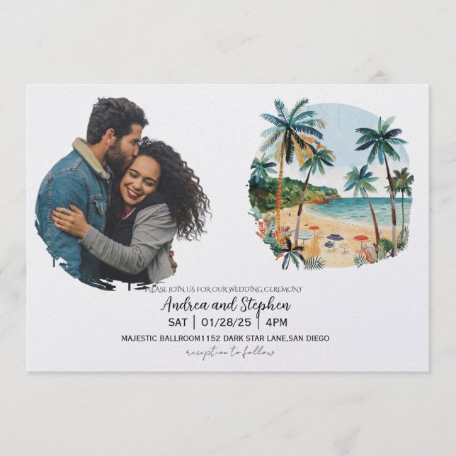 Convites Romantic Tropical Island Wedding (Frente)
