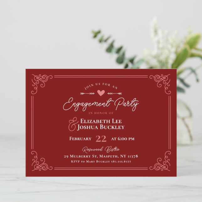 Convites Romantic Valentine's Day Engagement Party (Em pé/Frente)