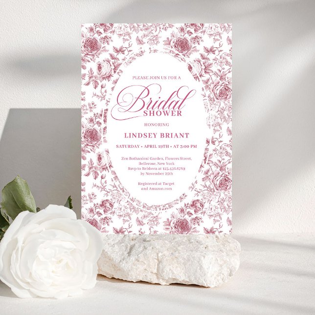 Convites Romantic Velvet Rose Floral Toile Bridal Shower   (Romantic Velvet Rose Floral Toile Bridal Shower Invite)