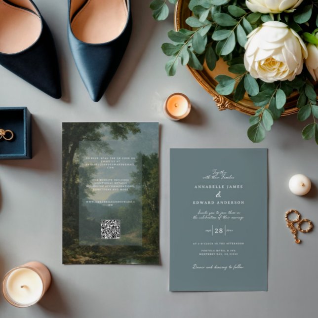 Convites Romantic Vintage Botanical Dusty Blue tapestry (Criador carregado)