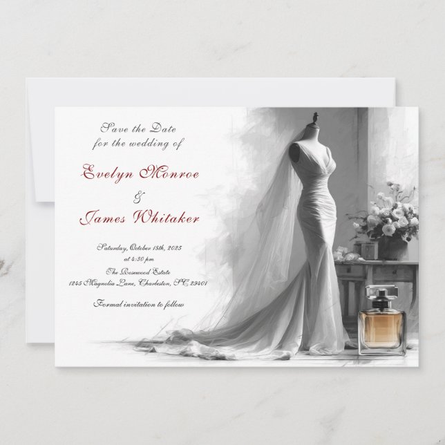 Convites Romantic Vintage Bridal Wedding Save the date (Frente)