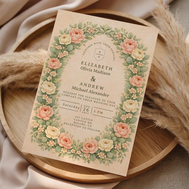 Convites Romantic Vintage Rose Arch Wedding (Criador carregado)